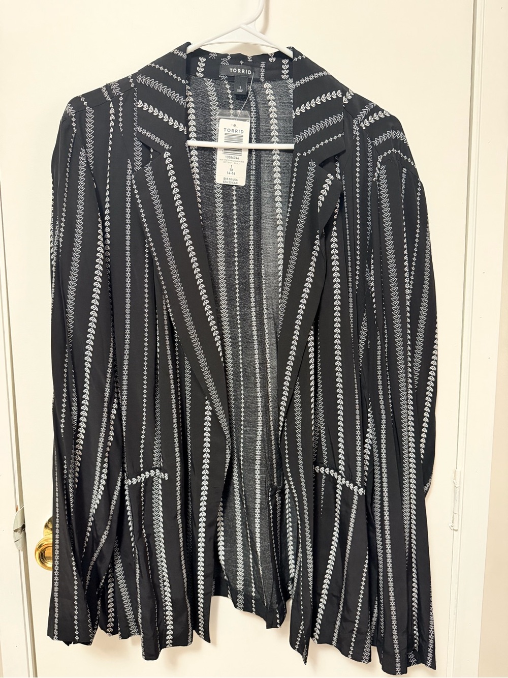 torrid Black & White Vertical-Stripe Open Blazer